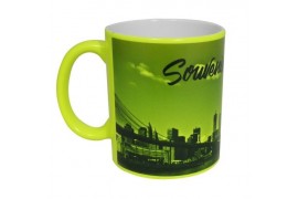 Mug céramique traité 100% polyester couleur jaune fluo (vendu à l'unité)
