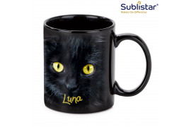 Mug noir céramique traité polyester avec zone imprimable blanche