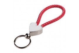 Porte-clé tressé rouge 13 x 3,3 cm avec plaque sublimable coeur (vendu à l'unité)