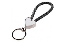 Porte-clé tressé noir 13 x 3,3 cm avec plaque sublimable coeur (vendu à l'unité)