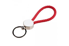 Porte-clé tressé rouge 13 x 3,3 cm avec plaque sublimable ronde (vendu à l'unité)
