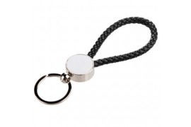 Porte-clé tressé noir 13 x 3,3 cm avec plaque sublimable ronde (vendu à l'unité)