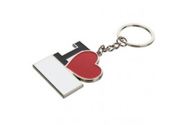 Porte-clé en métal argenté I Love 4,2 x 4,6 cm avec plaque sublimable rectangulaire (vendu à l'unité)