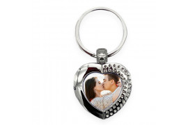 Porte-clé en métal argent brillant avec plaque aluminium coeur (vendu à l'unité)