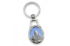 Porte-clé en métal argent brillant avec plaque aluminium ovale (vendu à l'unité)