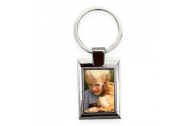 Porte-clé en métal argent brillant avec plaque aluminium rectangulaire (vendu à l'unité)