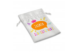 Sac blanc avec cordelettes Sublistar® pour cadeaux 9 x 14 cm (vendu à l'unité)