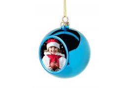 Boule de Noël Ø 6 cm coloris bleu à suspendre avec plaque sublimable (vendu à l'unité)