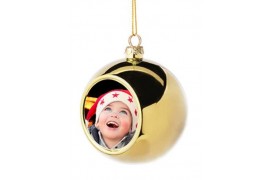 Boule de Noël Ø 6 cm coloris or à suspendre avec plaque sublimable (vendu à l'unité)