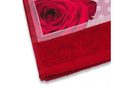 Serviette en coton rouge avec rebord blanc en polyester - 3 dimensions (vendu à l'unité)