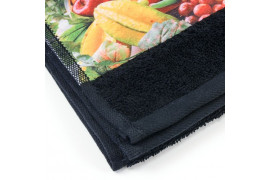 Serviette en coton noir avec rebord blanc en polyester - 3 dimensions (vendu à l'unité)