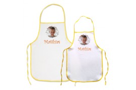 Tablier de cuisine enfant blanc avec bordure jaune 35 x 50 cm - 50 x 60 cm (vendu à l'unité)